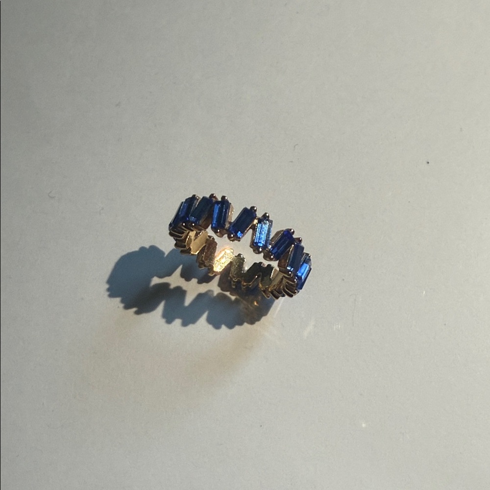 Gold pleated Elegant Blue and Gold Women's Ring